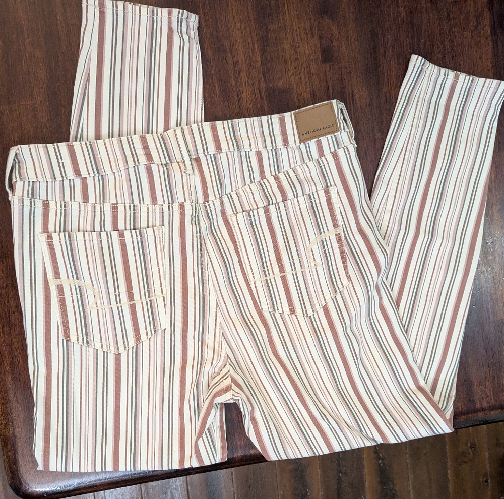 American Eagle Outfitters Striped Pants Hi-Rise Jeggings EUC Women's Size 14 - Picture 2 of 5